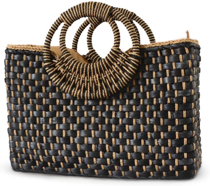 Women Straw Bag Beach Handbag Tote Bag Black