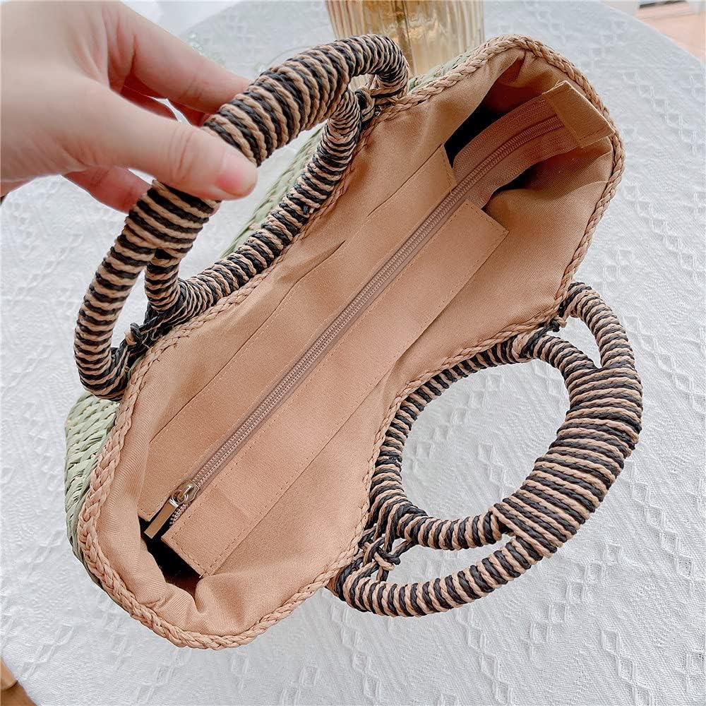 Women Straw Bag Beach Handbag Tote Bag Green - Image 7