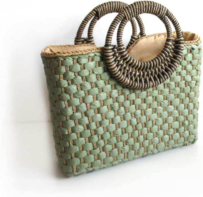 Women Straw Bag Beach Handbag Tote Bag Green - Image 2