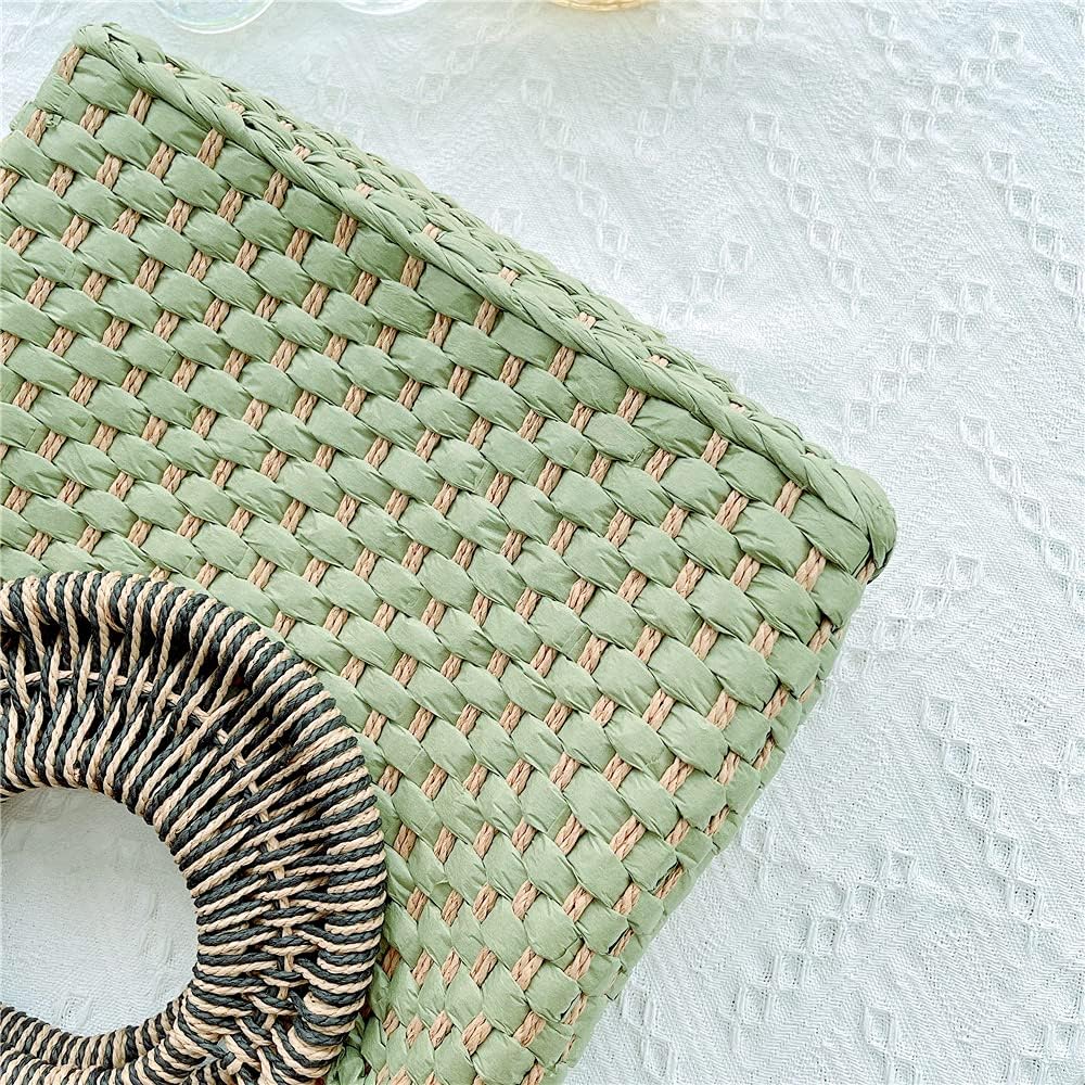 Women Straw Bag Beach Handbag Tote Bag Green - Image 6