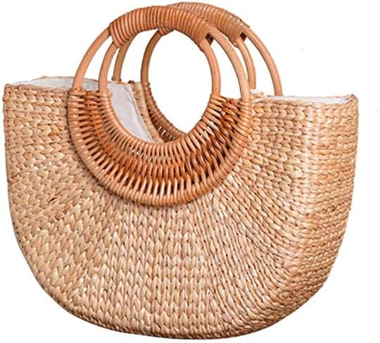 Women Straw Bag Large Woven Bag Round Handle Ring Tote Purse Retro Handbags Summer Beach Handbag