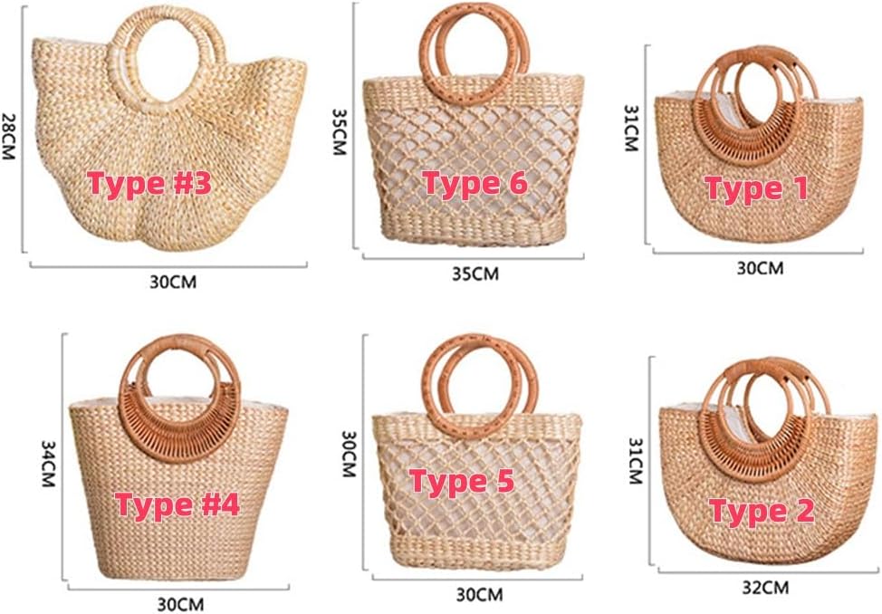 Women Straw Bag Large Woven Bag Round Handle Ring Tote Purse Retro Handbags Summer Beach Handbag - Image 7