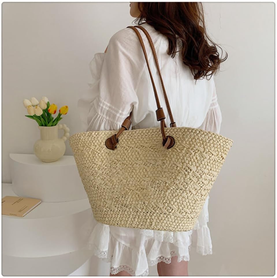 Women Straw Tote Bag Summer Beach Bags Luxury Handmade Shoulder Bag Woven Basket Handbags Large Straw Purses - Image 2
