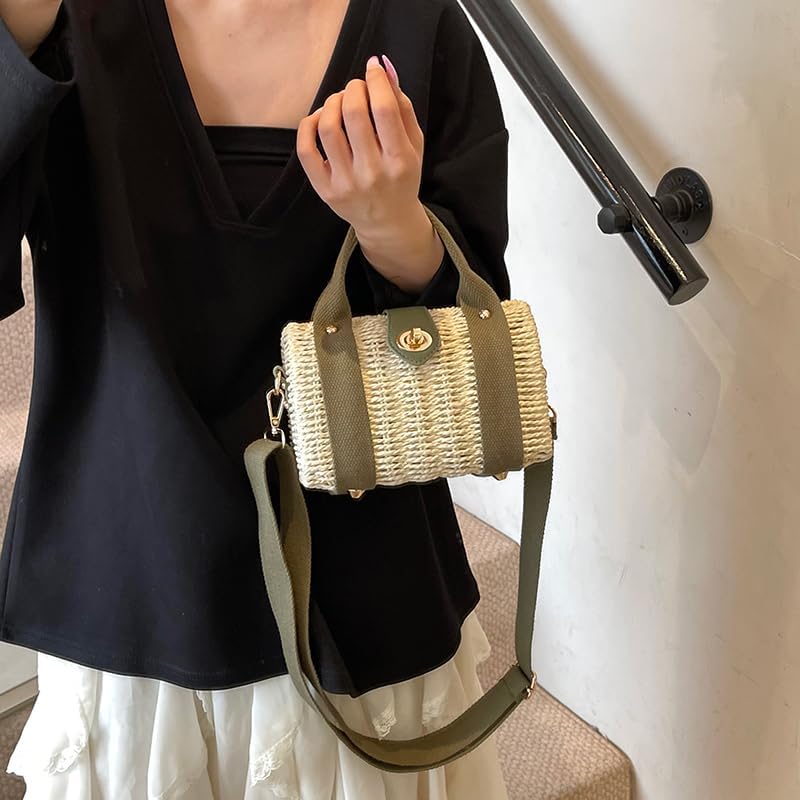 Women Straw Tote Handbag Straw Tote Handbag Summer Beach Crossbody Bag (Blue) - Image 8