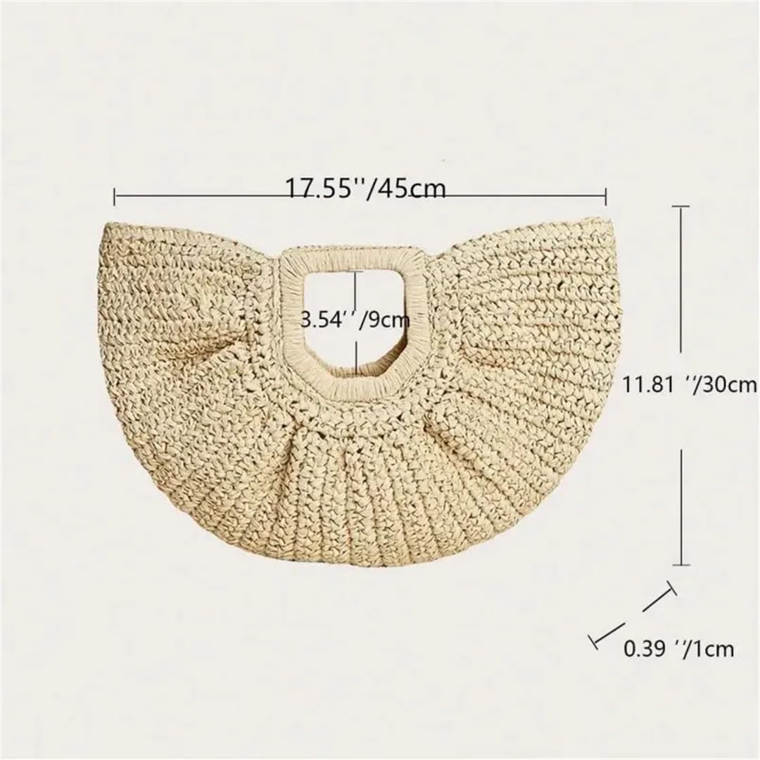 Women Summer Straw Half-Moon Beach Handbag Rattan Handmade Handle Kintted Tote Bag - Image 7