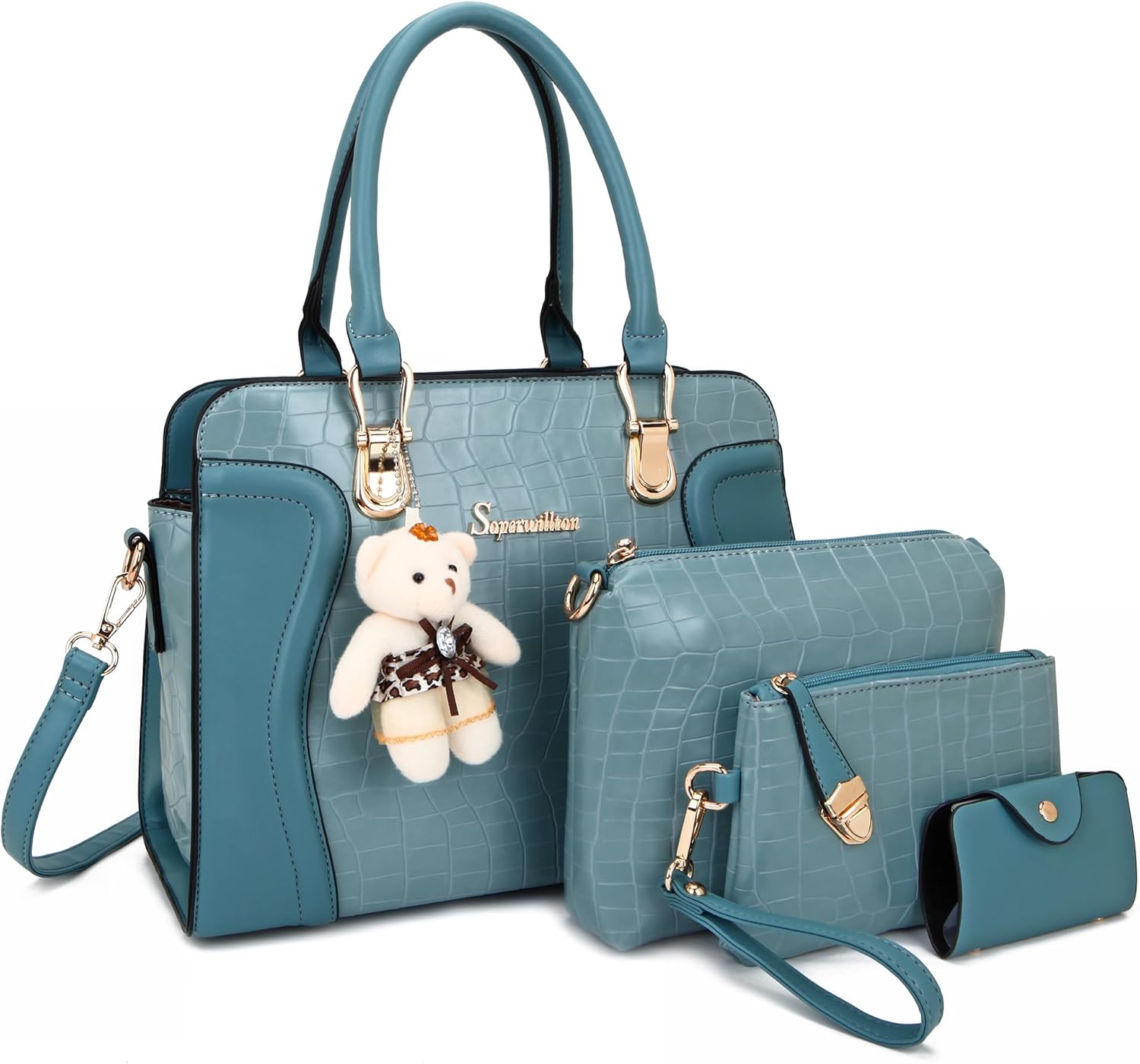 Women's Fashion Handbags Tote Bags Shoulder Bag Top Handle Satchel Purse Set 4pcs - Image 22