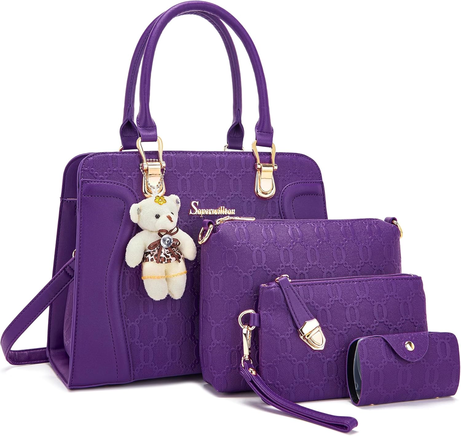 Women's Fashion Handbags Tote Bags Shoulder Bag Top Handle Satchel Purse Set 4pcs - Image 9