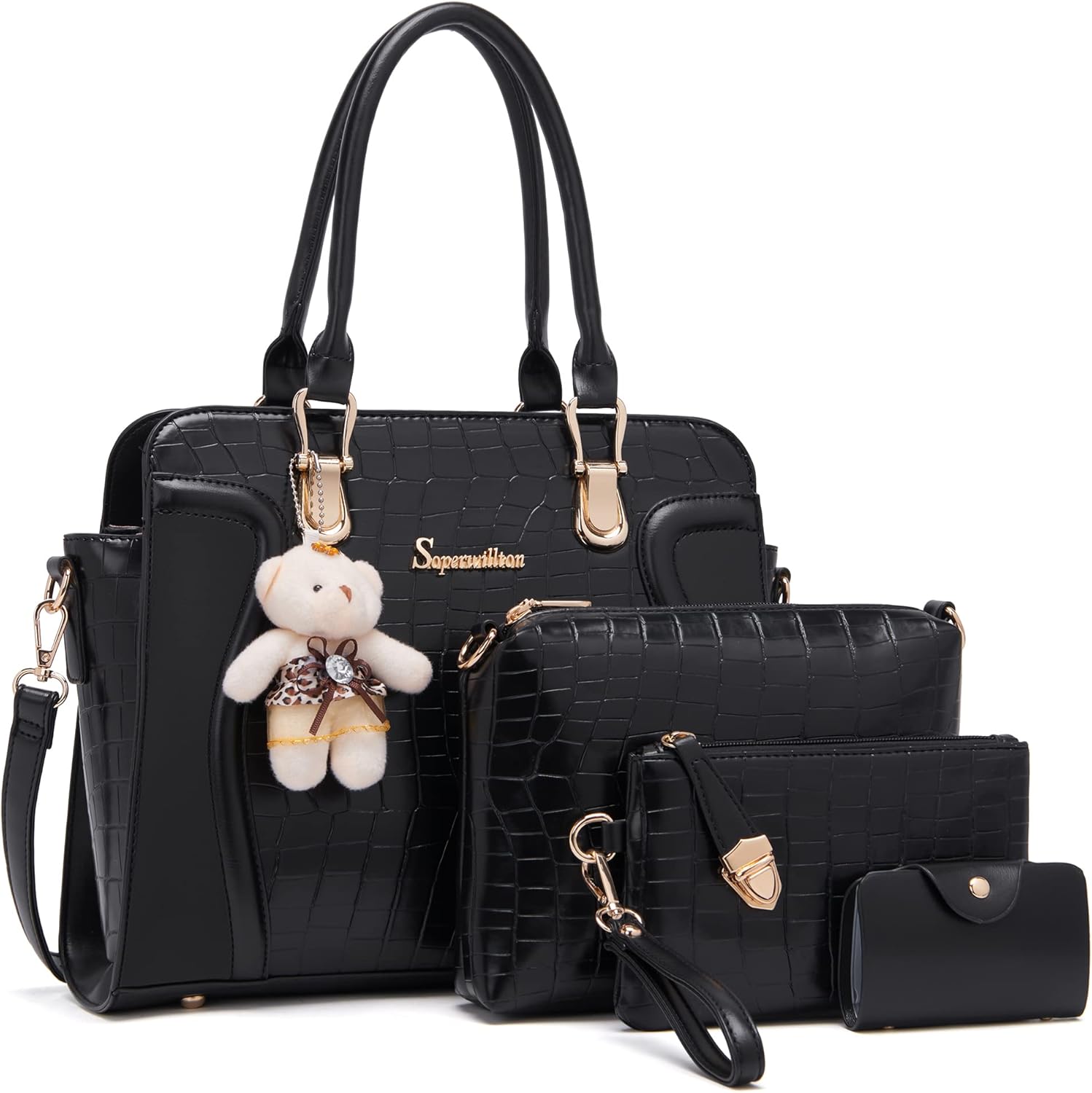 Women's Fashion Handbags Tote Bags Shoulder Bag Top Handle Satchel Purse Set 4pcs - Image 29