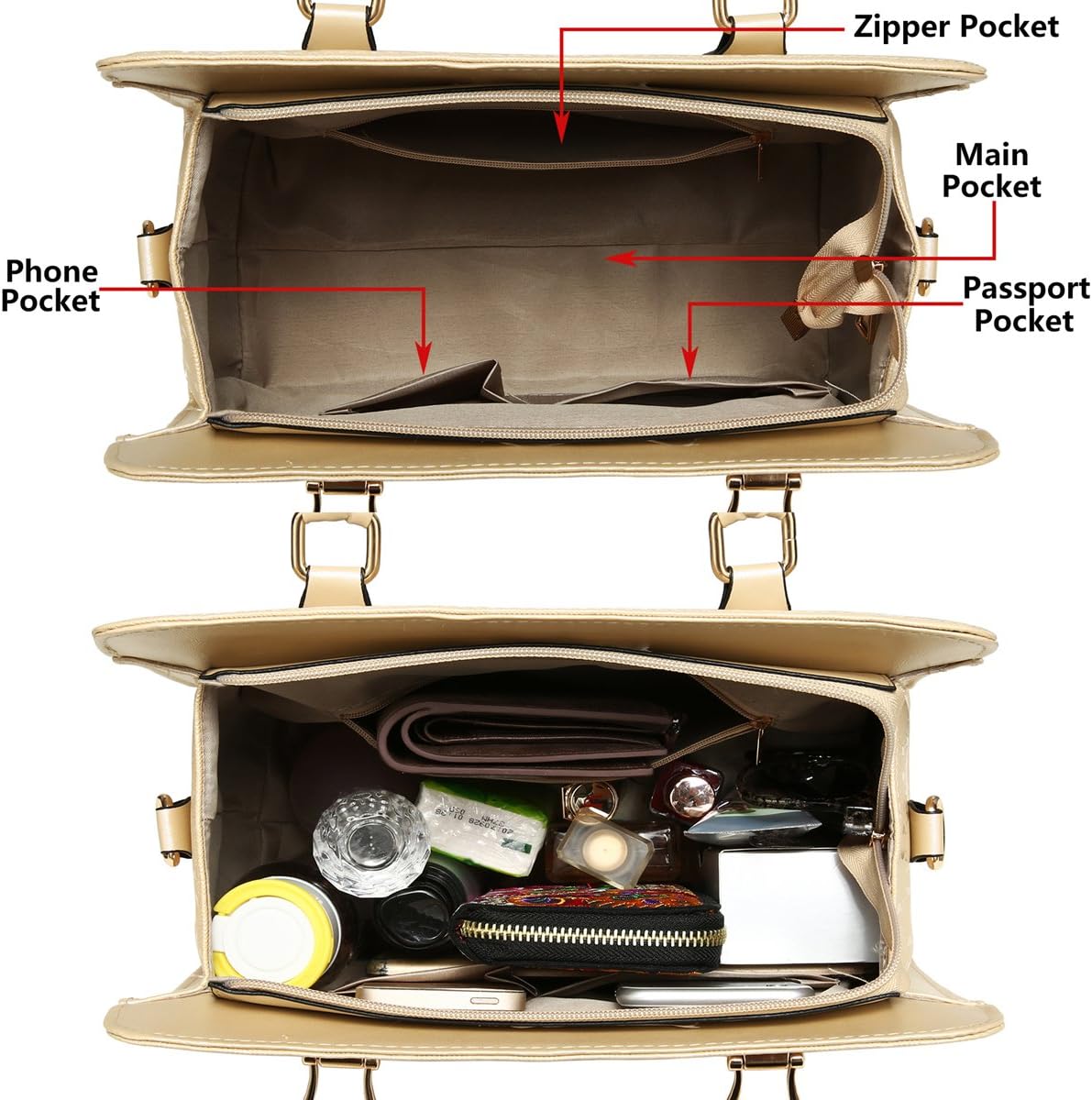 Women's Fashion Handbags Tote Bags Shoulder Bag Top Handle Satchel Purse Set 4pcs - Image 5