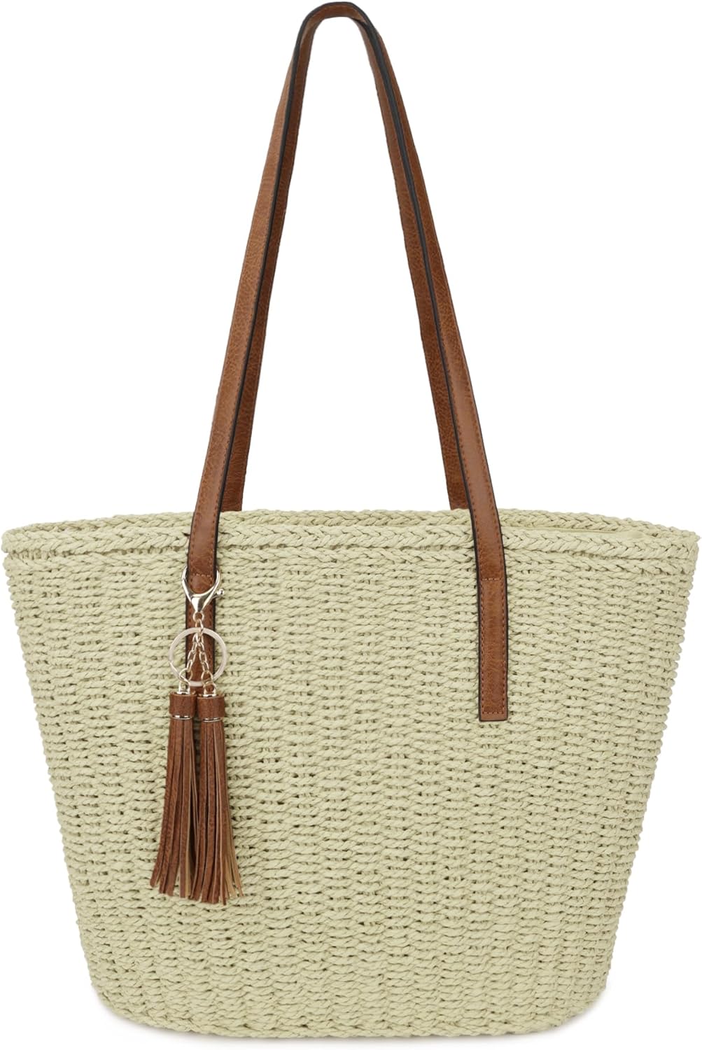 Womens Large Straw Tote Bag Handmade Woven Shoulder Handbag Summer Beach Purse with Tassel - Image 7