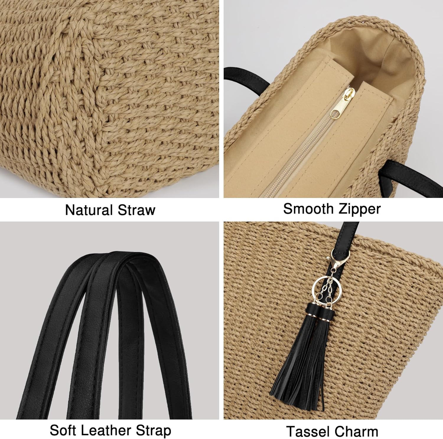 Womens Large Straw Tote Bag Handmade Woven Shoulder Handbag Summer Beach Purse with Tassel - Image 3