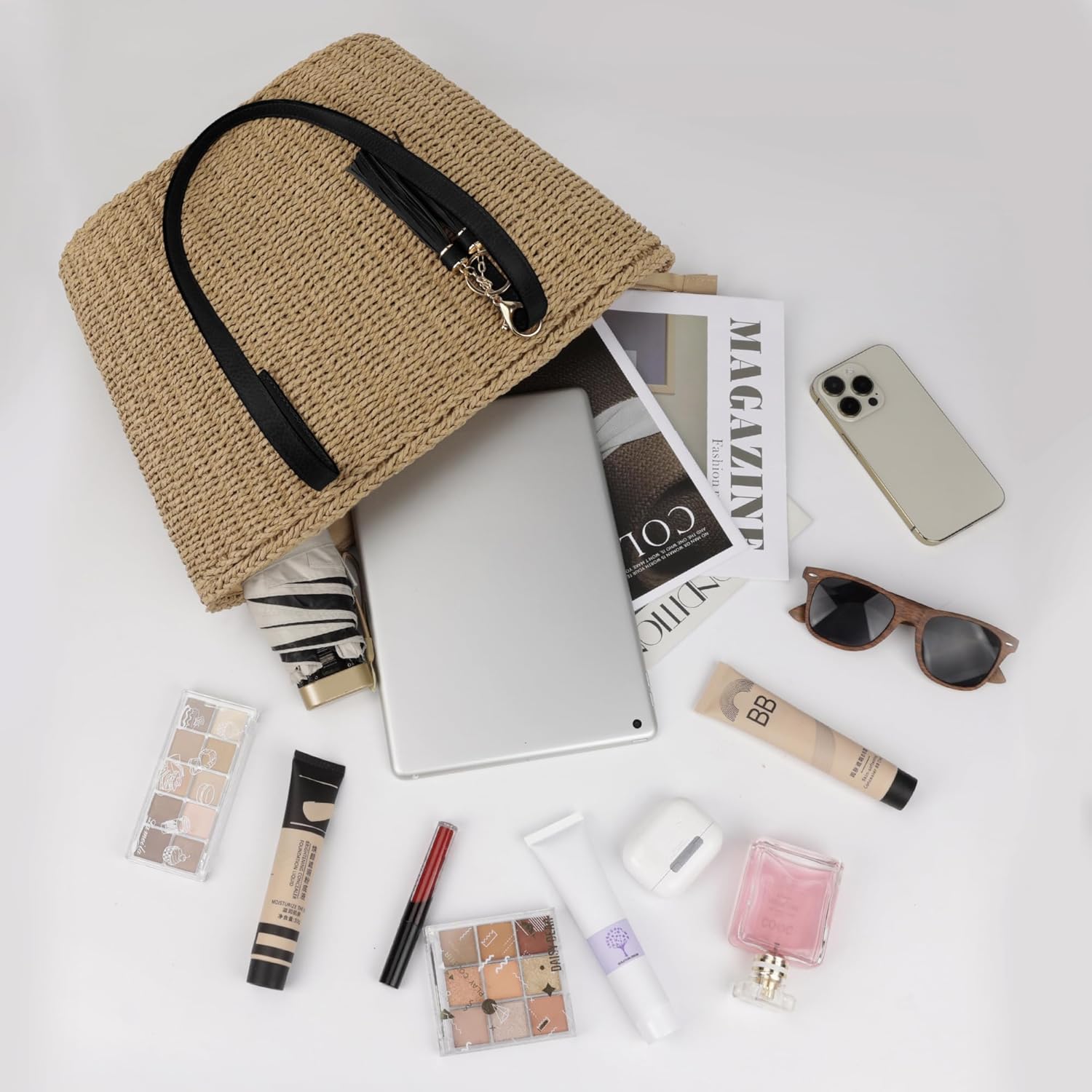 Womens Large Straw Tote Bag Handmade Woven Shoulder Handbag Summer Beach Purse with Tassel - Image 4