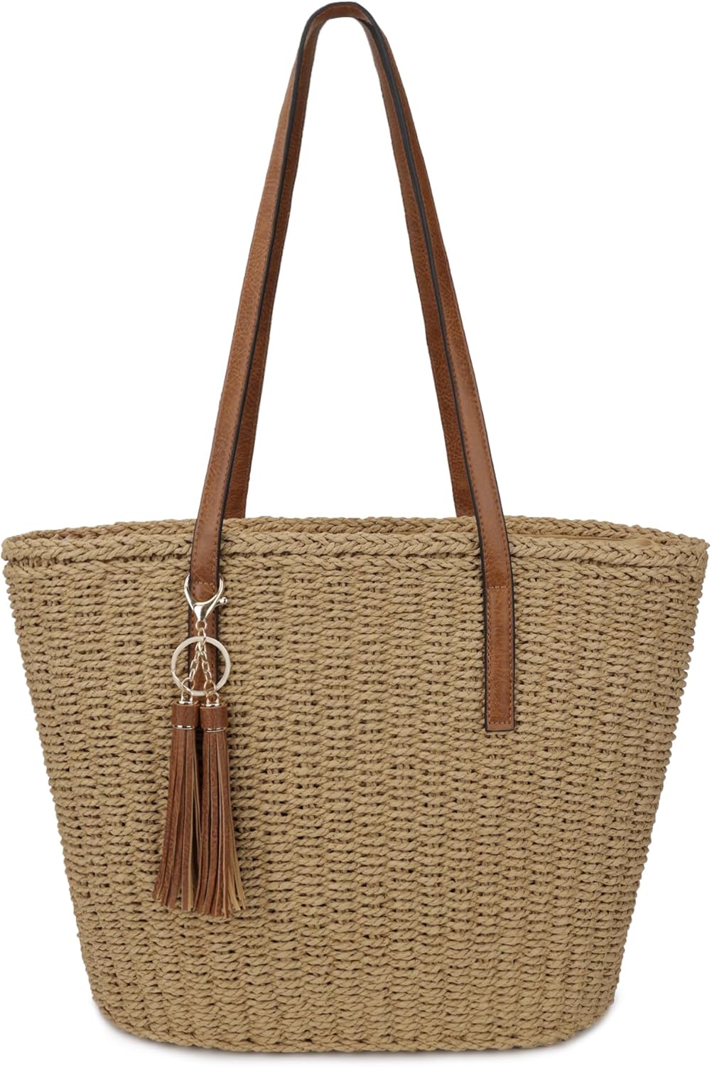 Womens Large Straw Tote Bag Handmade Woven Shoulder Handbag Summer Beach Purse with Tassel - Image 8