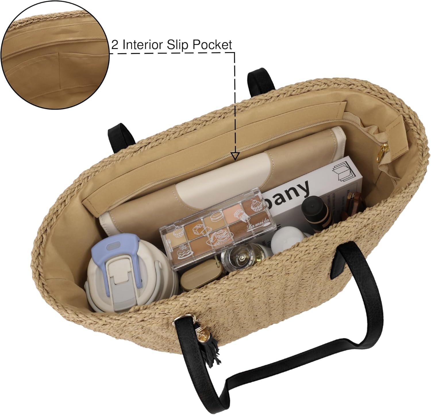 Womens Large Straw Tote Bag Handmade Woven Shoulder Handbag Summer Beach Purse with Tassel - Image 5