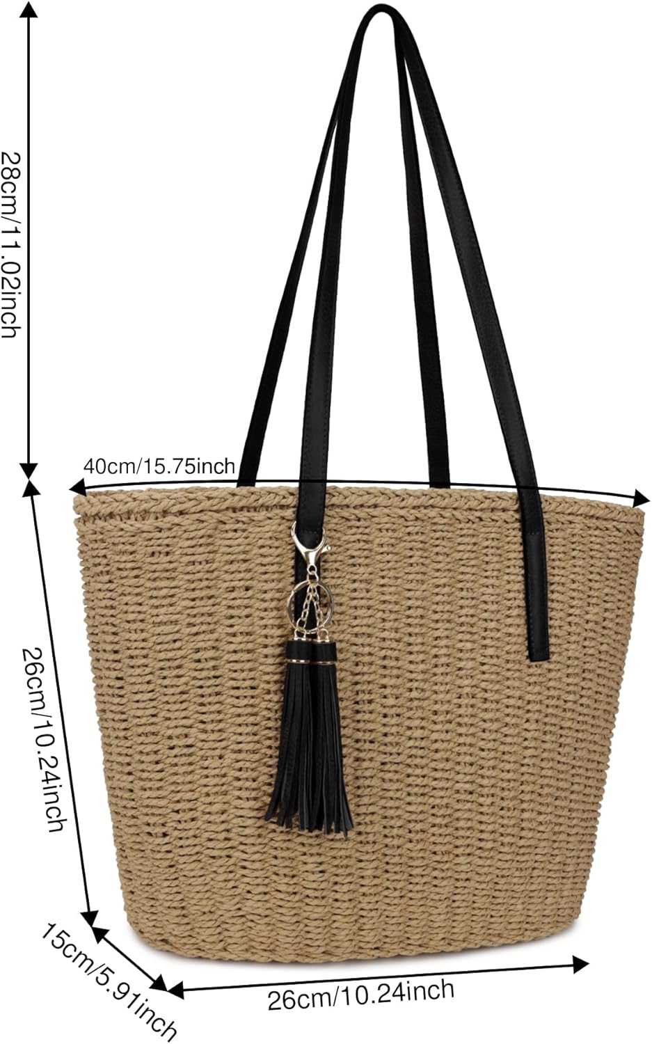 Womens Large Straw Tote Bag Handmade Woven Shoulder Handbag Summer Beach Purse with Tassel - Image 6