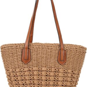 Women's Straw Shoulder Bag Large Rattan Woven Totes Summer Travel Beach Handbag Handmade Top Handle Purse