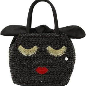 Women's Straw Tote Bag with Eyelashes & Lips Design, Bohemian Handwoven Beach Bag, Lightweight Woven Purse with Drawstring for Picnic, Travel, Shopping, Daily Use