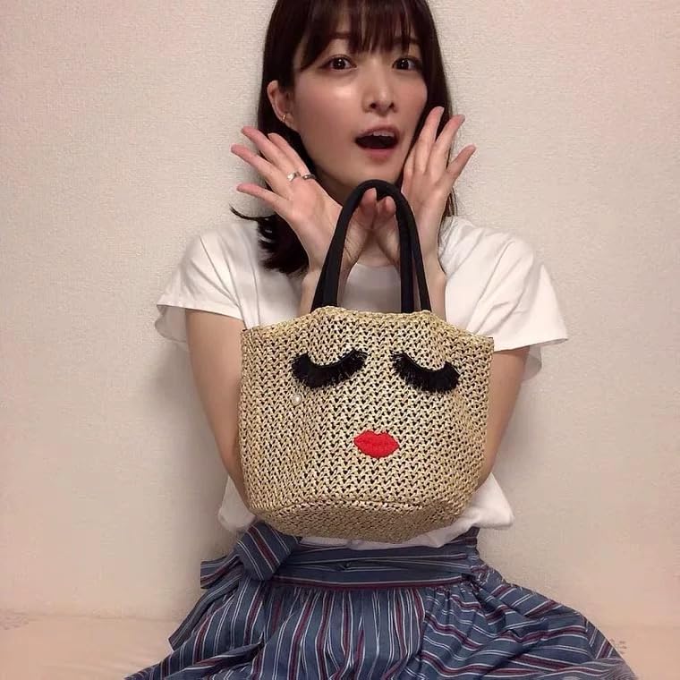 Women's Straw Tote Bag with Eyelashes & Lips Design, Bohemian Handwoven Beach Bag, Lightweight Woven Purse with Drawstring for Picnic, Travel, Shopping, Daily Use - Image 5
