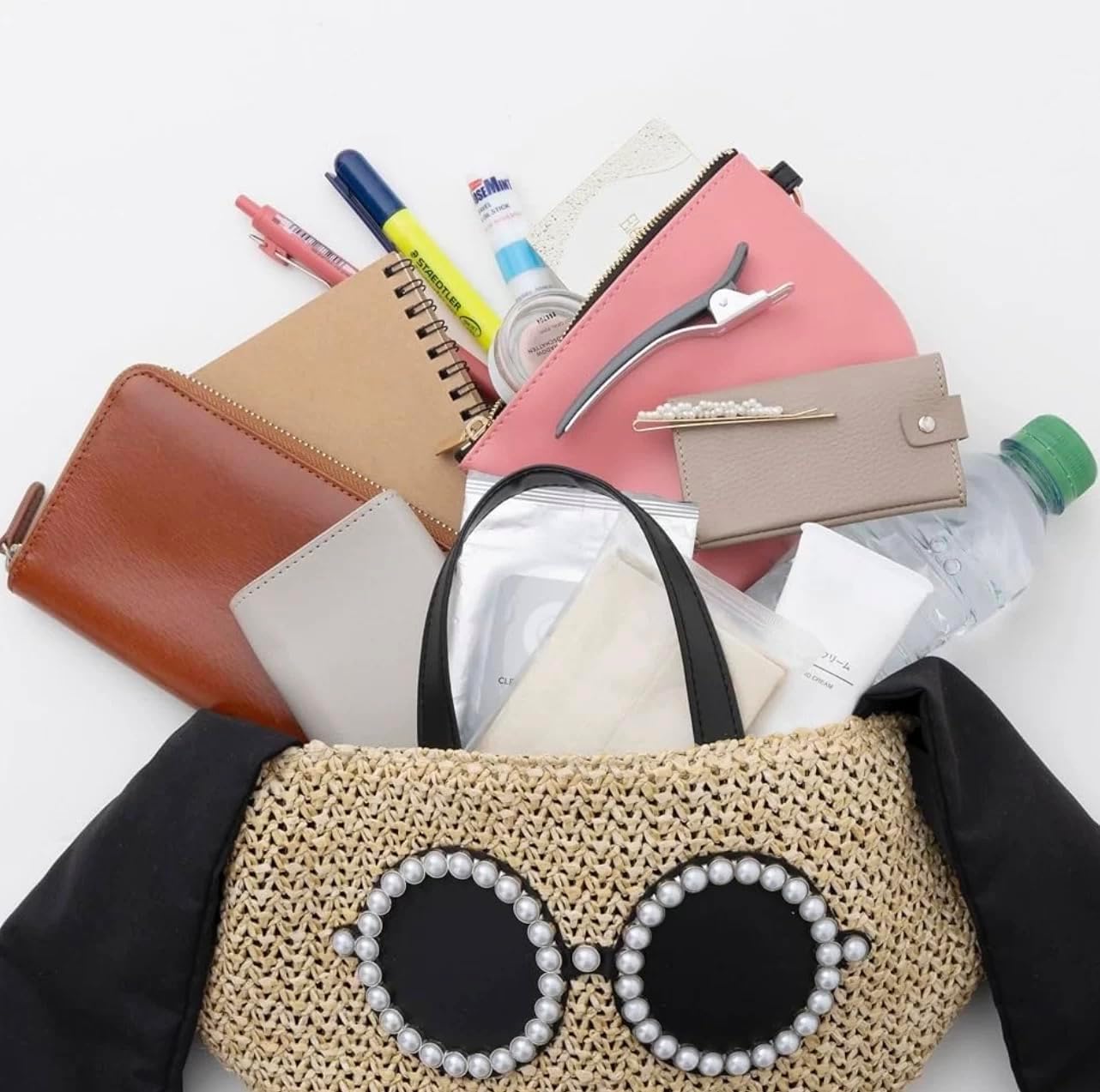 Women's Straw Tote Bag with Sunglasses & Lips Design, Bohemian Handwoven Beach Bag, Lightweight Woven Purse with Drawstring for Picnic, Travel, Shopping, Daily Use - Image 5