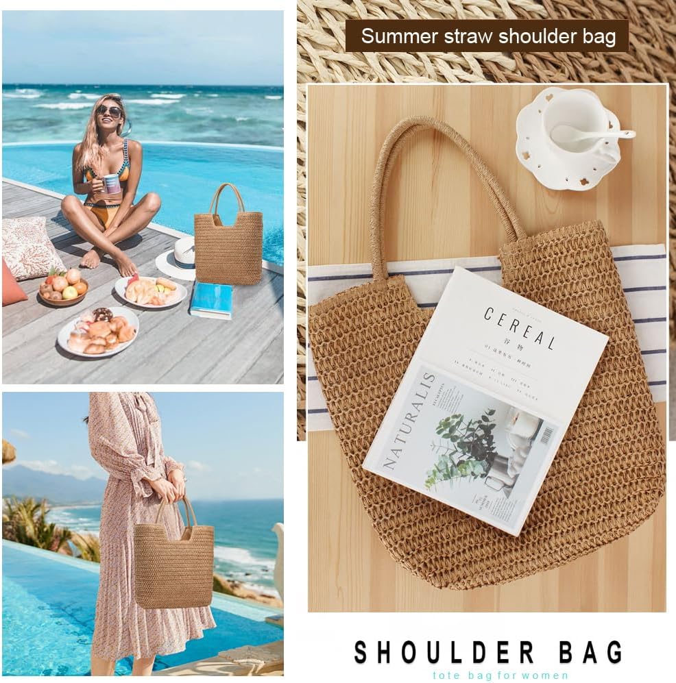 YAVCOOL Straw Beach Bags for Women Woven Beach Tote Bag Casual Boho Large Shoulder Handbags Purse for Vacation Holiday - Image 5