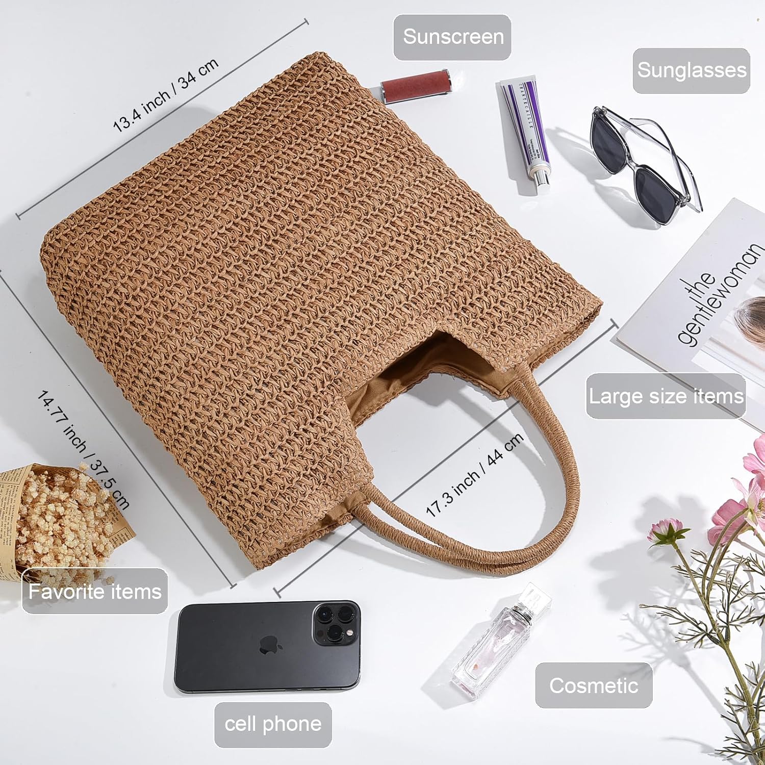 YAVCOOL Straw Beach Bags for Women Woven Beach Tote Bag Casual Boho Large Shoulder Handbags Purse for Vacation Holiday - Image 4