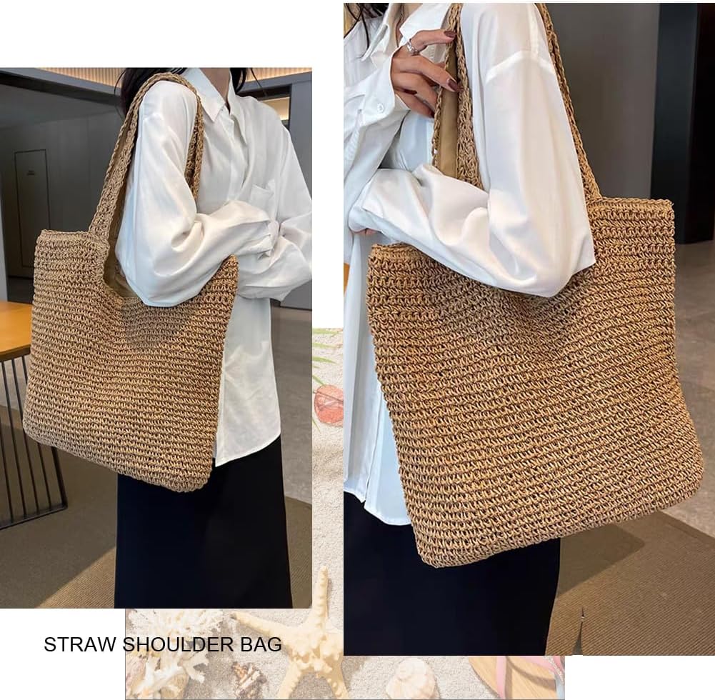 YAVCOOL Straw Beach Bags for Women Woven Beach Tote Bag Casual Boho Large Shoulder Handbags Purse for Vacation Holiday - Image 7