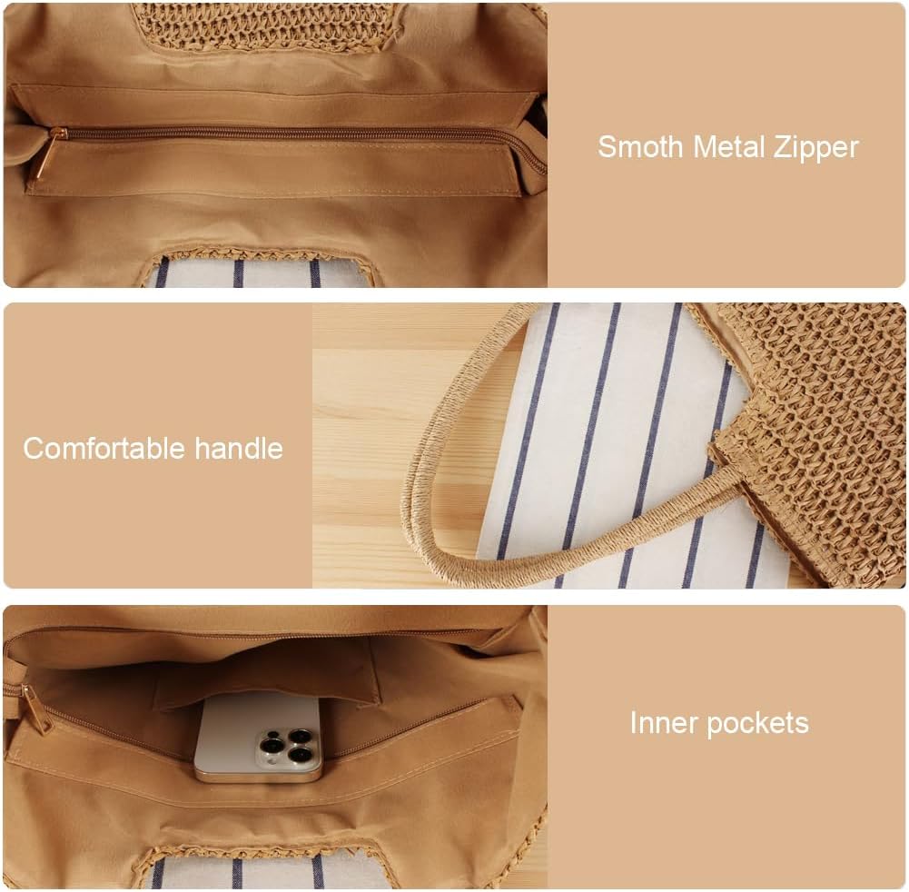 YAVCOOL Straw Beach Bags for Women Woven Beach Tote Bag Casual Boho Large Shoulder Handbags Purse for Vacation Holiday - Image 6