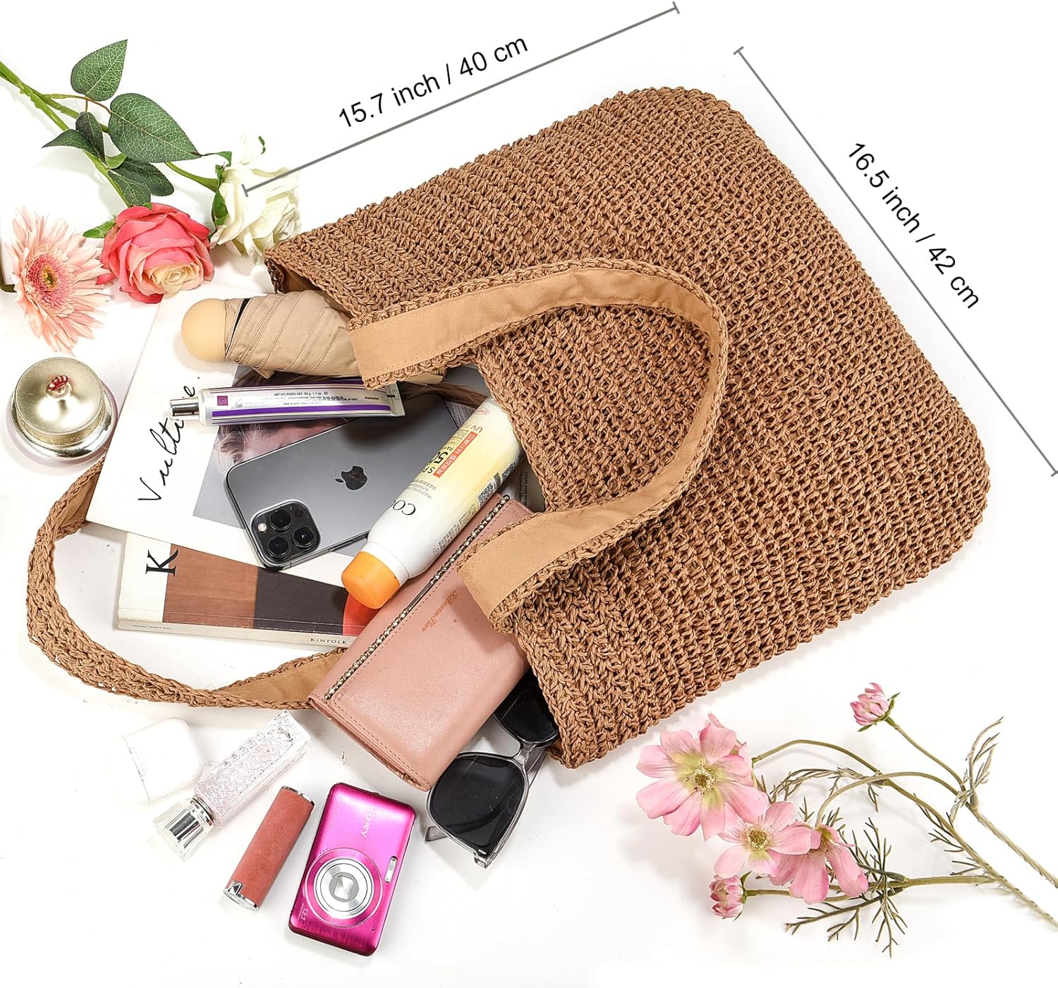 YAVCOOL Straw Beach Bags for Women Woven Beach Tote Bag Casual Boho Large Shoulder Handbags Purse for Vacation Holiday - Image 4