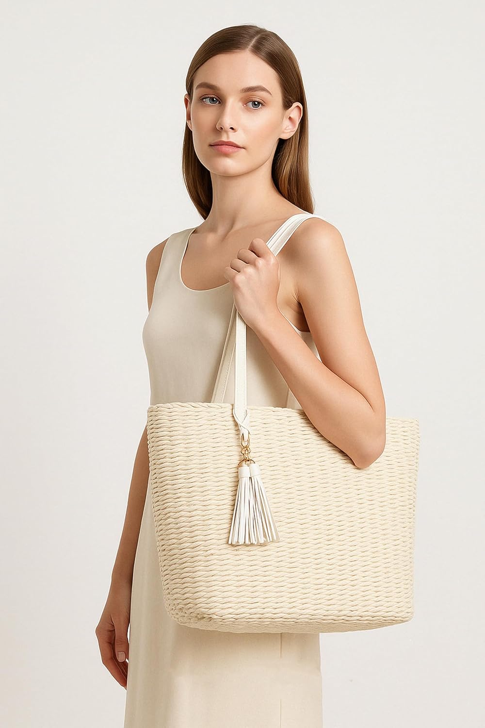 YXILEE Straw Bags For Women | M Size Travel Straw Totes Bag Woven Summer Handmade Shoulder Bag Handbag - Image 7
