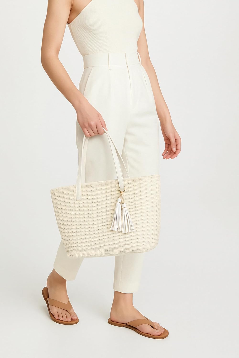 YXILEE Straw Bags For Women | M Size Travel Straw Totes Bag Woven Summer Handmade Shoulder Bag Handbag - Image 2