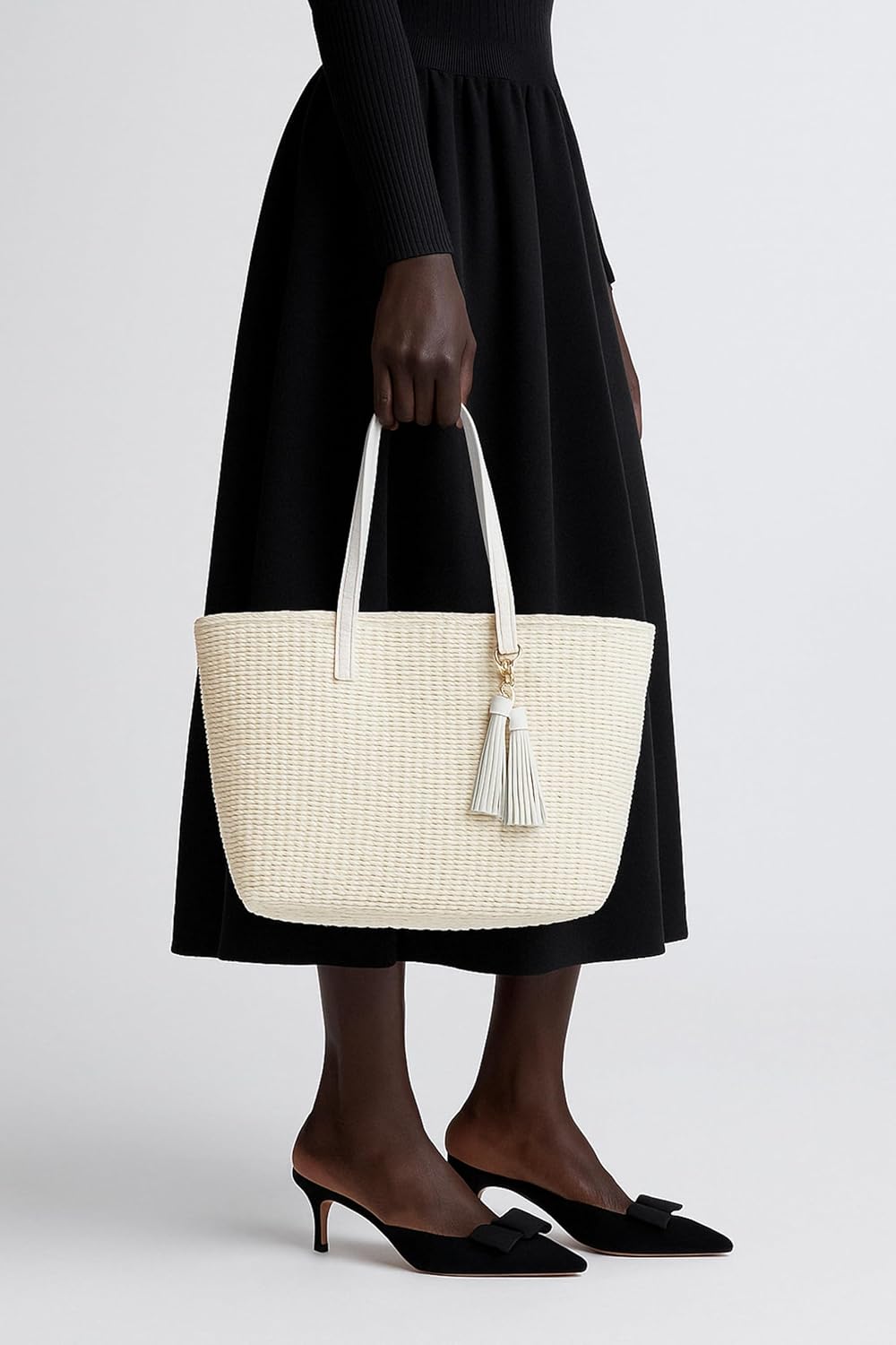 YXILEE Straw Bags For Women | M Size Travel Straw Totes Bag Woven Summer Handmade Shoulder Bag Handbag - Image 5