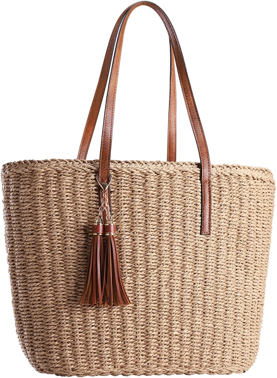 YXILEE Straw Bags For Women | M Size Travel Straw Totes Bag Woven Summer Handmade Shoulder Bag Handbag - Image 10