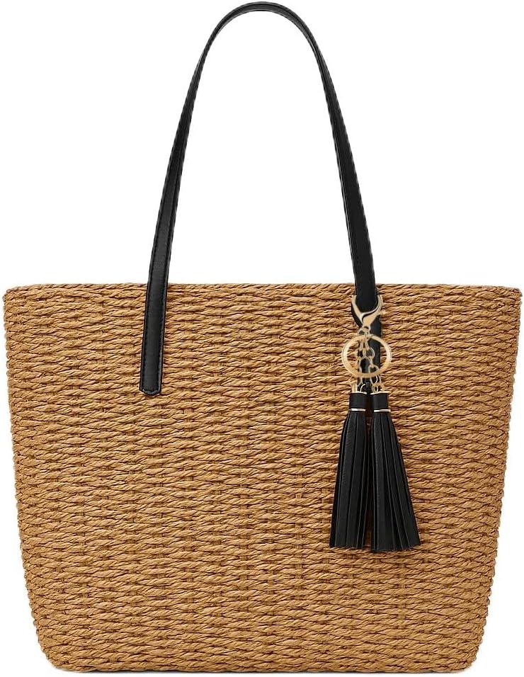YXILEE Straw Bags For Women | M Size Travel Straw Totes Bag Woven Summer Handmade Shoulder Bag Handbag - Image 9