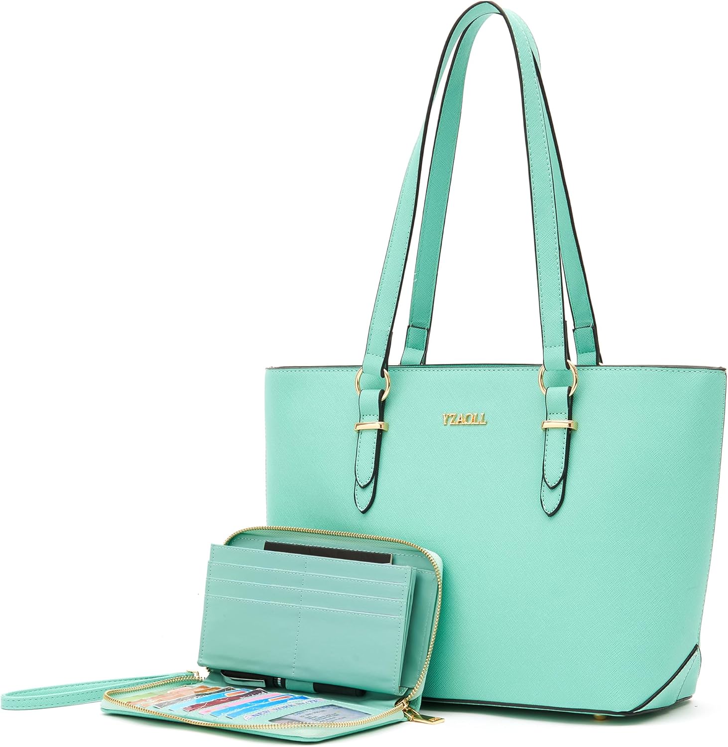 YZAOLL Purses for Women Faux Leather Medium Large Tote Satchel Shoulder Purse Handbag Wallet set - Image 11