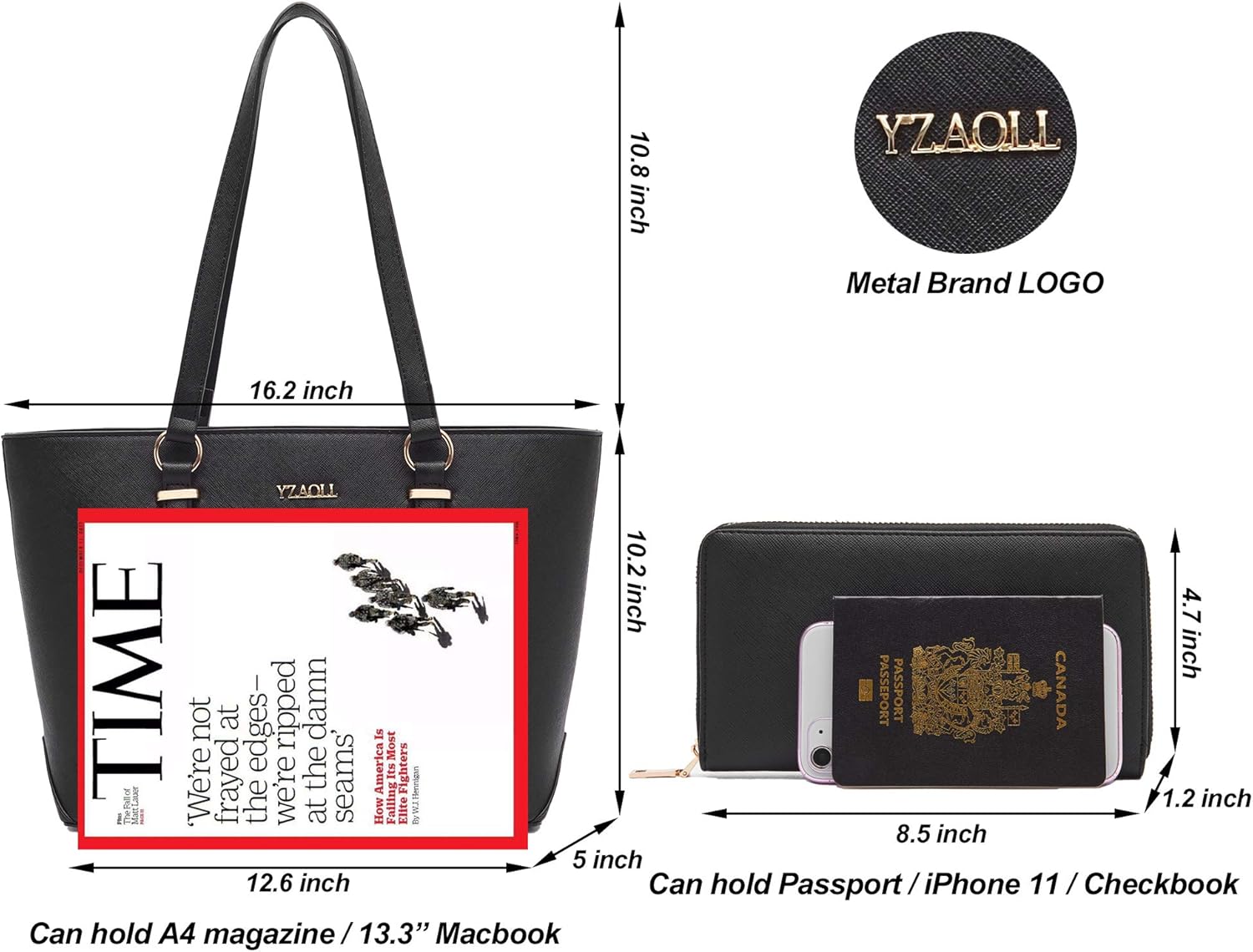 YZAOLL Purses for Women Faux Leather Medium Large Tote Satchel Shoulder Purse Handbag Wallet set - Image 5