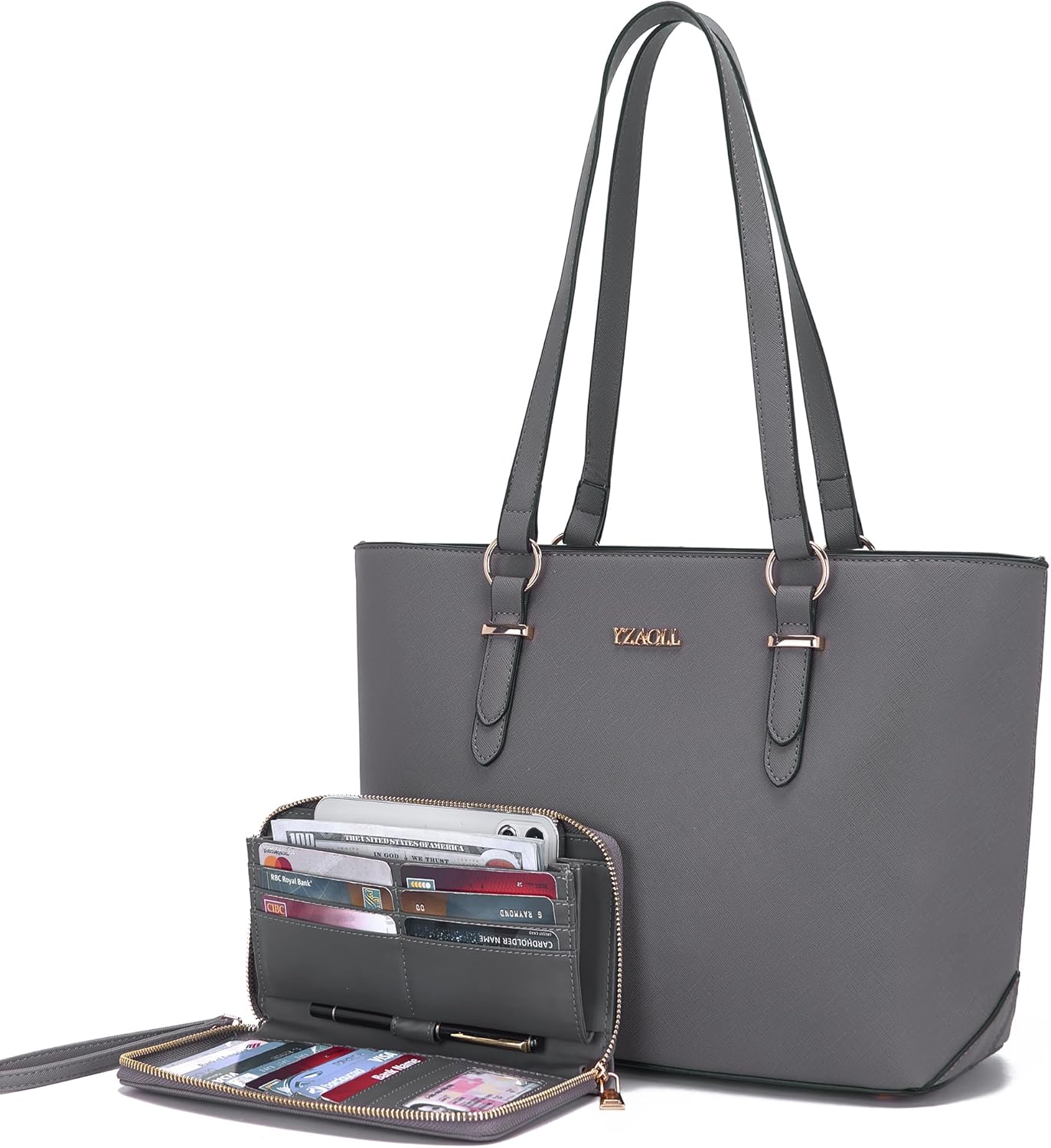 YZAOLL Purses for Women Faux Leather Medium Large Tote Satchel Shoulder Purse Handbag Wallet set - Image 9