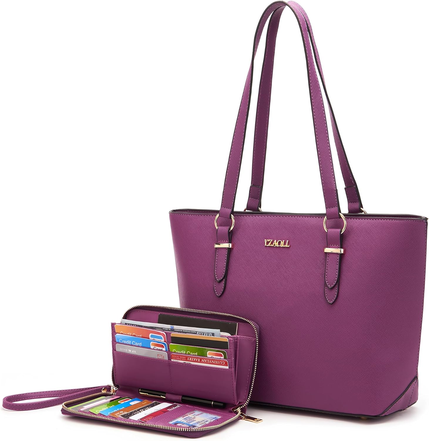 YZAOLL Purses for Women Faux Leather Medium Large Tote Satchel Shoulder Purse Handbag Wallet set - Image 8