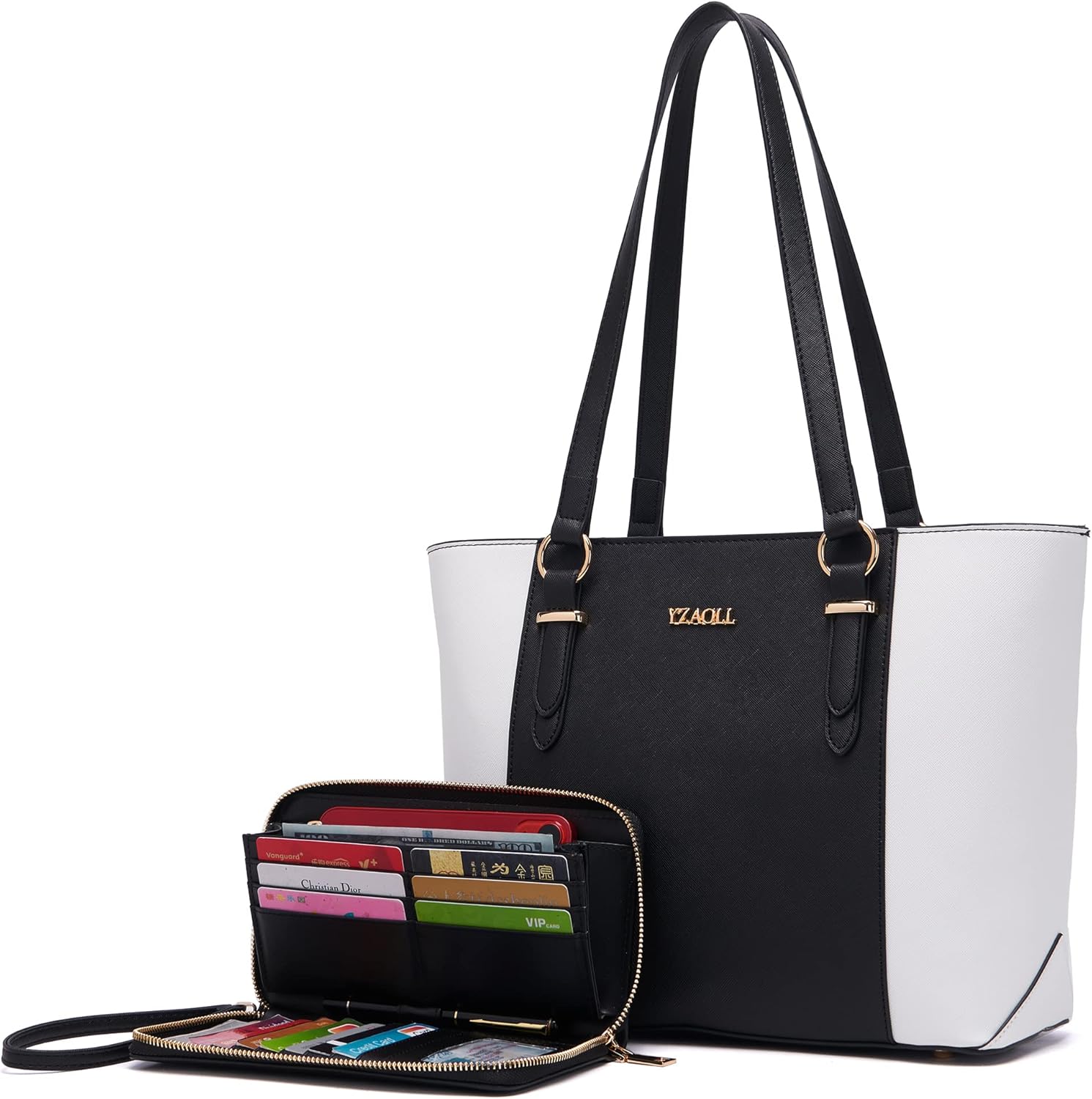 YZAOLL Purses for Women Faux Leather Medium Large Tote Satchel Shoulder Purse Handbag Wallet set - Image 23