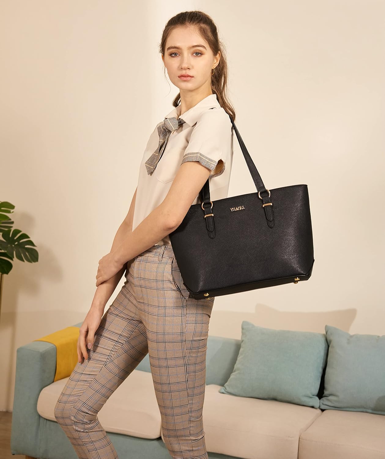 YZAOLL Purses for Women Faux Leather Medium Large Tote Satchel Shoulder Purse Handbag Wallet set - Image 2