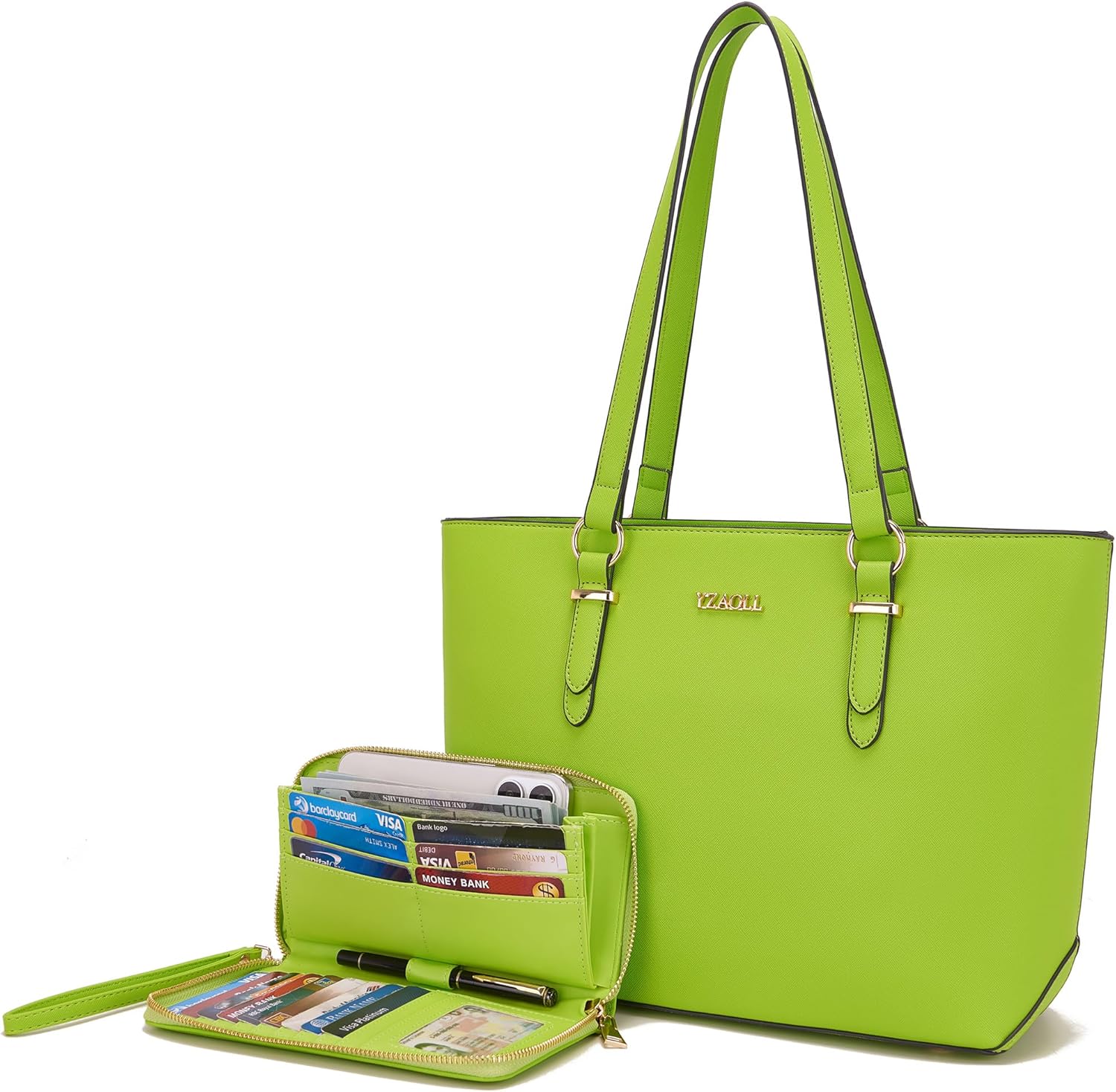 YZAOLL Purses for Women Faux Leather Medium Large Tote Satchel Shoulder Purse Handbag Wallet set - Image 19