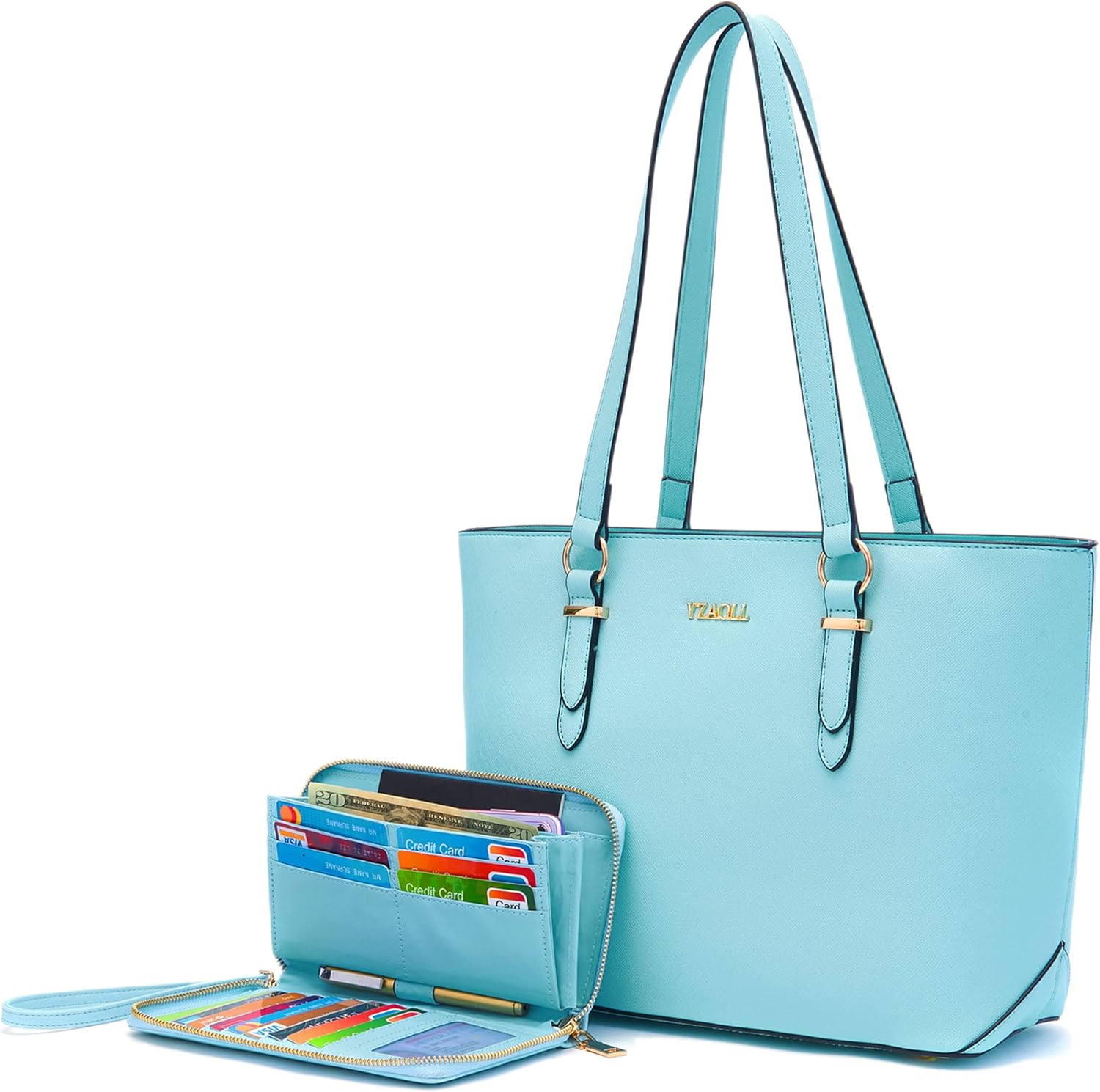 YZAOLL Purses for Women Faux Leather Medium Large Tote Satchel Shoulder Purse Handbag Wallet set - Image 20