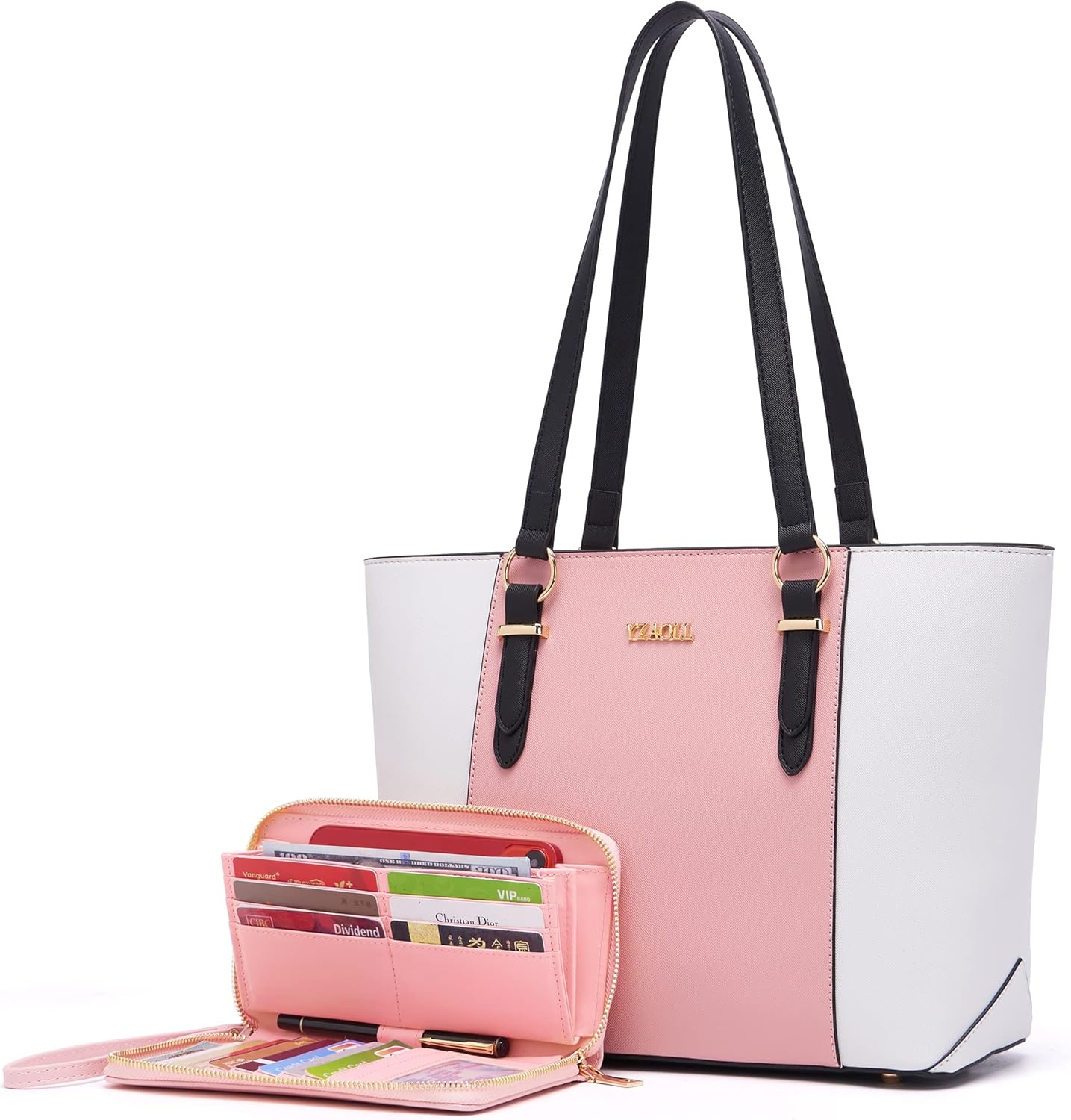 YZAOLL Purses for Women Faux Leather Medium Large Tote Satchel Shoulder Purse Handbag Wallet set - Image 15