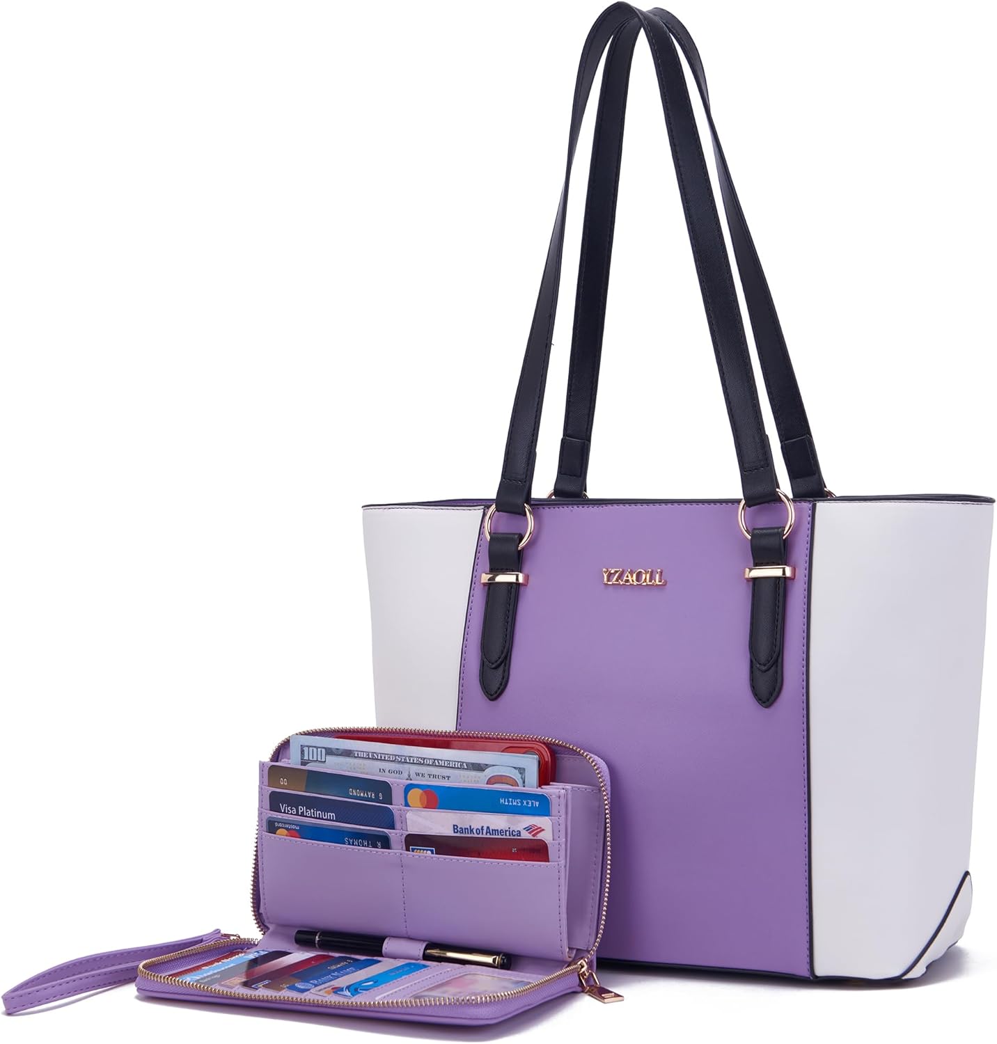 YZAOLL Purses for Women Faux Leather Medium Large Tote Satchel Shoulder Purse Handbag Wallet set - Image 17