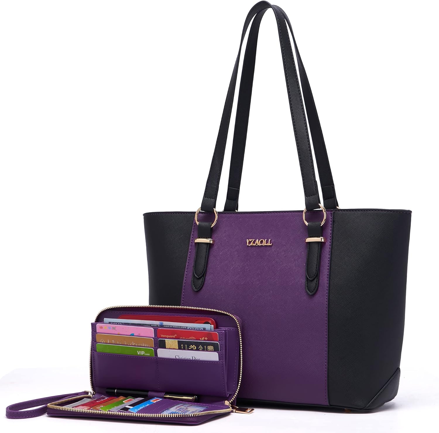 YZAOLL Purses for Women Faux Leather Medium Large Tote Satchel Shoulder Purse Handbag Wallet set - Image 22